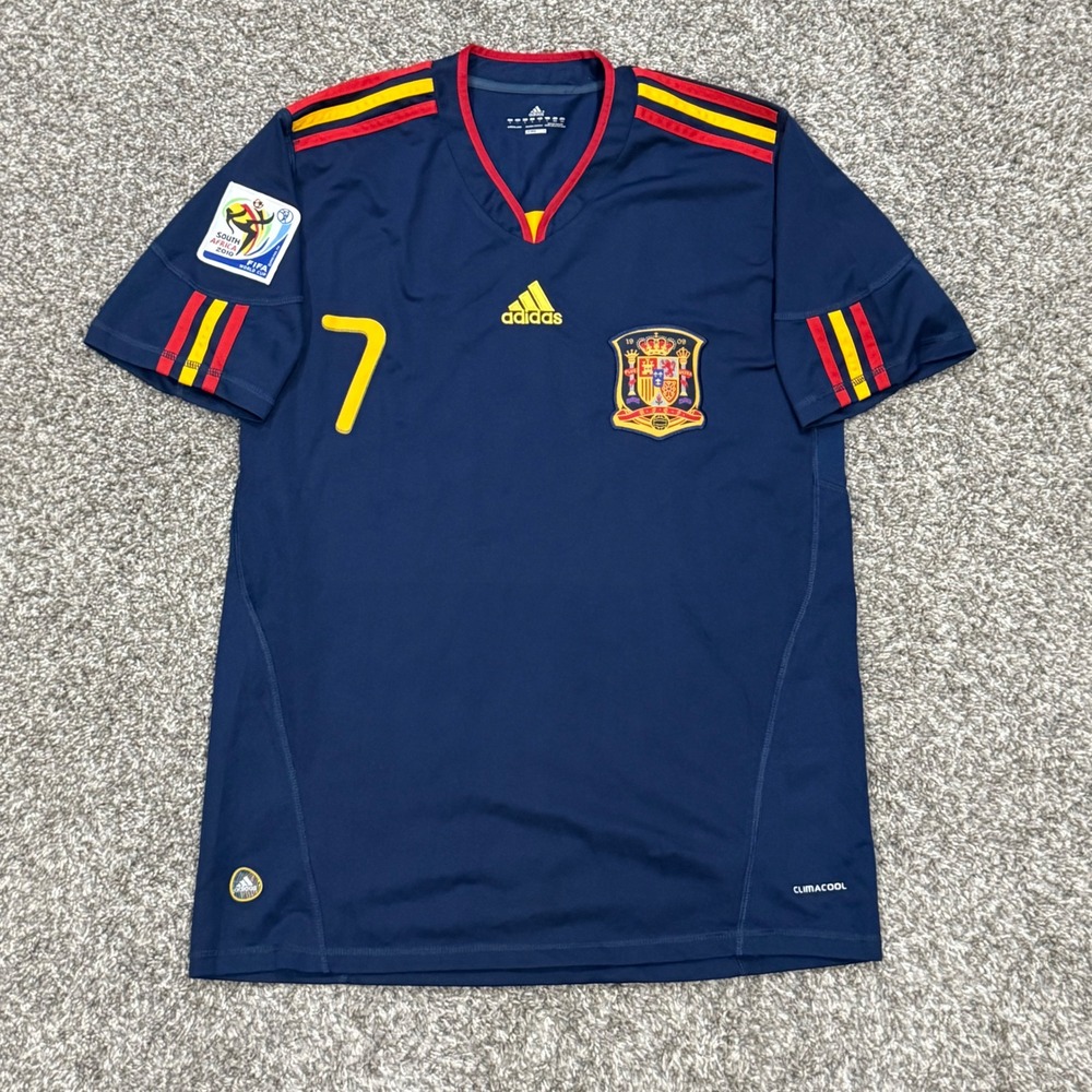 Historic Adidas Spain 2010 World Cup David Villa #7 Away Jersey Navy Mens Large